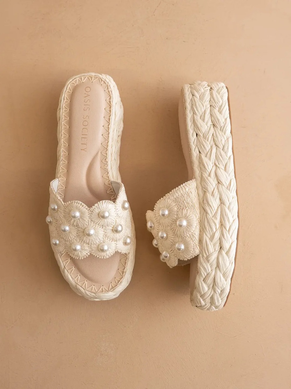 Oasis Society Ivory Pearl-Embellished Braided Platform Mules